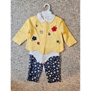 VTG Buster Brown 18M Yellow Floral Cardigan Bodysuit & Leggings 3pc Outfit Set